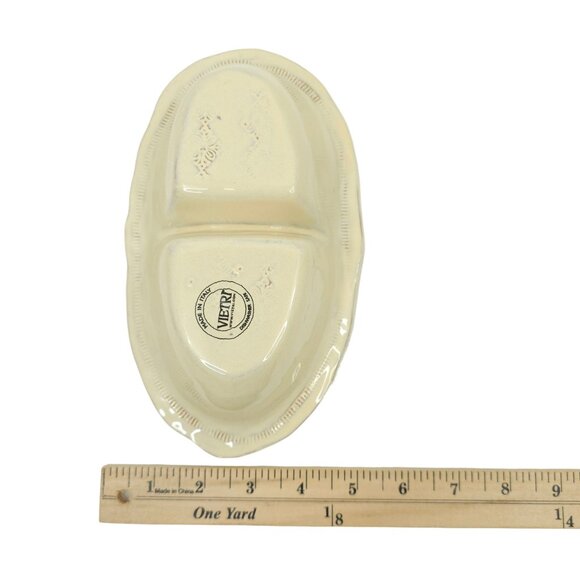 Vietri Bellezza Buttercream Divided Serving Bowl 8.75" Oval Dish Italy Embossed - Picture 8 of 14